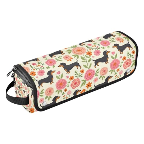 Hair Tool Travel Bag con Mat Resistente al Calor Bolsa Grande para Planchas de Pelo, Estuche de Viaje para Herramientas Calientes y Accesorios de Cuidado Capilar, Estuche de Almacenamiento Floral con Diseño de Perro Dachsund miniatura 1