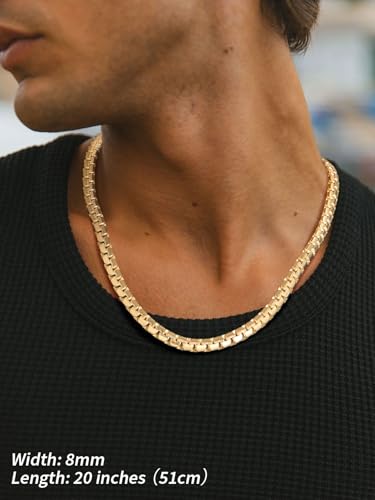FindChic Necklace for Men, Stainless Steel Flat Link Chain, Silver/Gold/Black Chain Necklace, 2mm/4mm/6mm/8mm Width, No Tarnish & Hypoallergenic Hip Hop Mens Jewelry, 14"-30", with Gift Box2