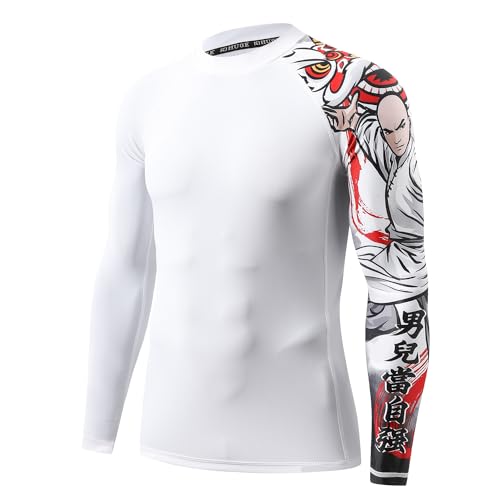 Image of HUGE SPORTS Men's Rash Guard Long Sleeves UPF 50+ UV Sun Protection Quick Drying Splice Compression Swim Shirts