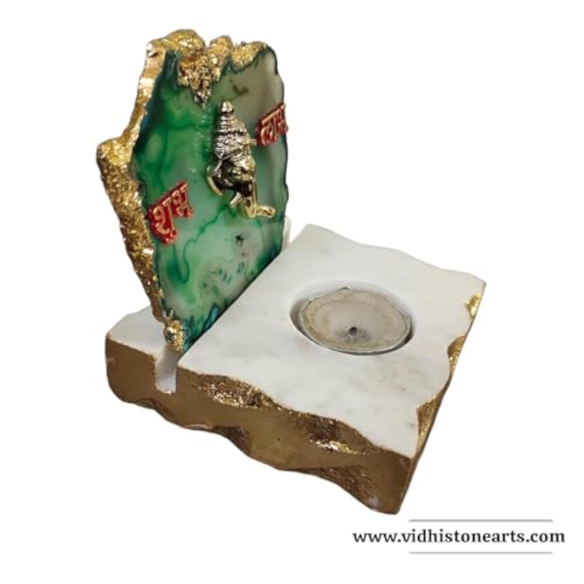 Decorative Marble Agate Tealight Candle Holder with Gold Accents