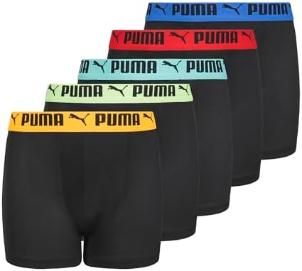 PUMA Boys' 5 Pack Performance Boxer Briefs, Black/Bright, X-Large