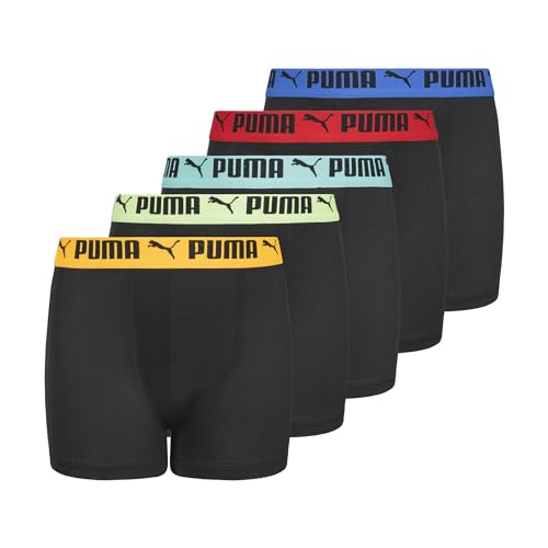 PUMA Boys' 5 Pack Performance Boxer Briefs, Black/Bright, Large
