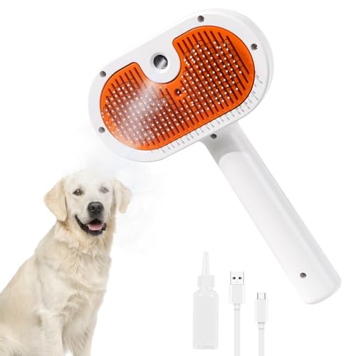 Furgo Cat & Dog Steam Brush for Shedding, Deshedding Brush for Long Haired Cats and Indoor Pets, 3-in-1 Grooming Tool with Steam, Efficient Pet Hair Removal, Gentle on Skin(Orange)