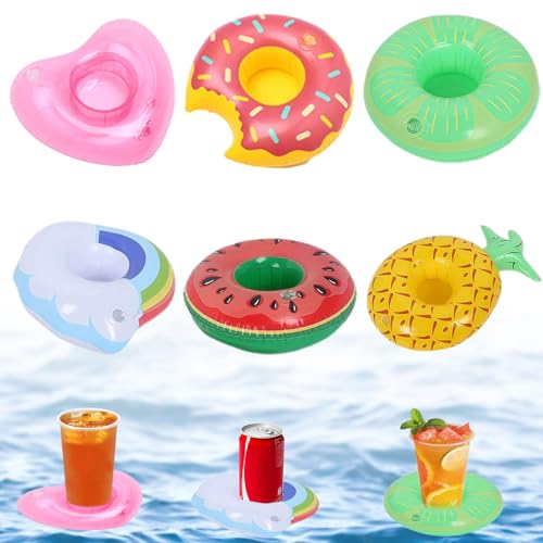 CUVZORA Lot de 6 Porte-gobelets gonflables flottants, Anti-dérapants, légers, idéal pour décoration de Piscine, Bar, bières et Boissons en extérieur