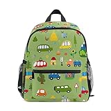 Mnsruu Kids Toddler Backpack, Car Green Preschool Kindergarten Bookbag for Boys Daycare