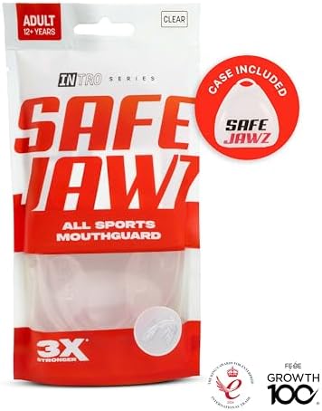 SAFEJAWZ Mouthguard Strapless Slim Fit, Adults and Junior with Case for Boxing, Basketball, Football, MMA, Martial Arts, Hockey and All Contact Sports (Adults (12+ Years), Clear) - 5