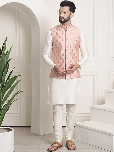 Image of SOJANYA (Since 1958 Men's Silk Blend Kurta Pyjama & Embroiderd Nehrujacket Combo
