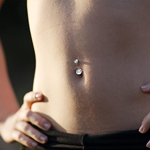 Tgnel 2Pcs G23 Pure Titanium Ball And Round Shaped White Cz Belly Button Rings Petite Navel Ring For Women Body Piercing Jewelry 14G Astm F136 Belly Rings 10Mm Belly Bars #TOP4