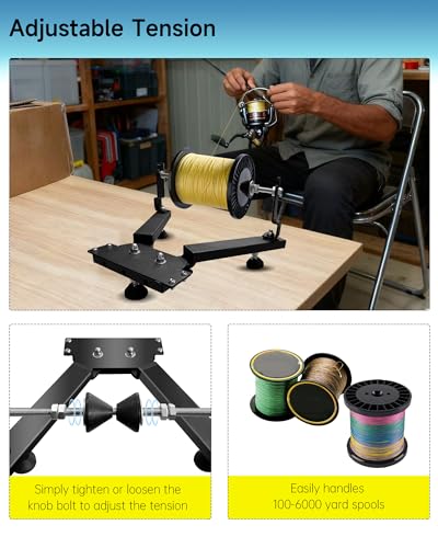Fishing Line Spooler for Large Spools, Commercial Fishing Line Spooler Reel Winder Spooling with Adjustable Tension, Foldable and Portable, Fit for Filler and Bulk Spools, Fishing Gears Gifts for Men