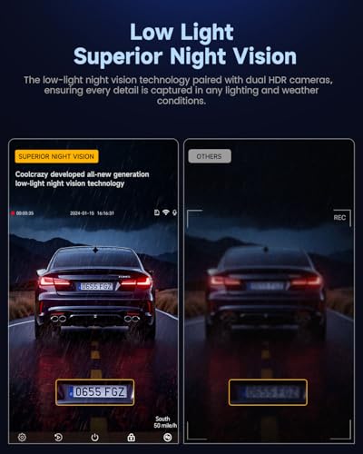 COOLCRAZY Dash Cam Front Rear - 4K+1080P Full HD Dashcam Free 64GB Card, with 5G WiFi GPS, Dual Dash Camera for Cars with 3" IPS Screen, Night Vision, HDR, App Control, 24H Parking Mode, Loop Record