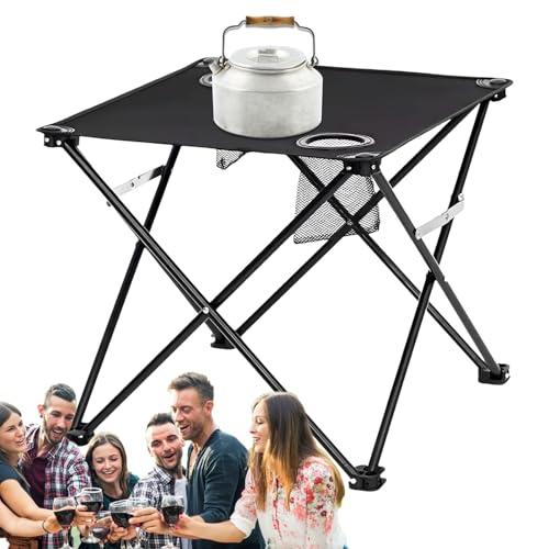 Mesa plegable de camping | Mesa ligera con 2 portavasos, accesorio portátil para exteriores, viajes, senderismo, almuerzo, playa, pícnic, jardín, balcón