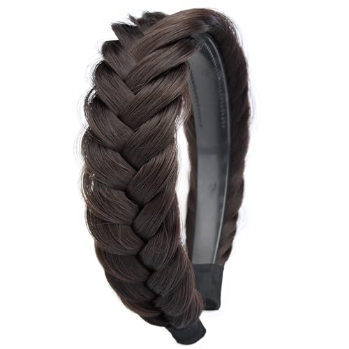 Oplira Braided Hair Headband With Tooth Wide Messy(Brunette Brown)