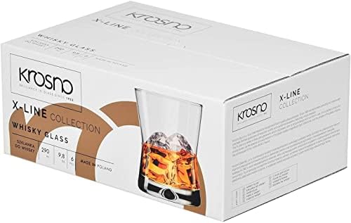 KROSNO Whiskey Glasses Drinking Tumblers | Set of 6 | 290 ML | Gin Water Cocktail Glasses Gift Box | Perfect for Home, Restaurants and Kitchen Set | Dishwasher Safe Tumbler Glasses