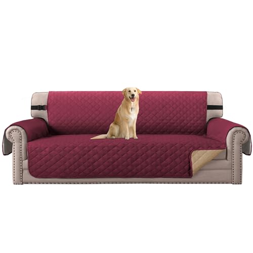 H.VERSAILTEX Reversible Couch Cover for 3 Cushion Couch Water Resistant Sofa Cover Seat Width Up to 78" Washable Furniture Protector Cover for Dogs/Cats/Pets(Oversized Sofa, Red/Tan)
