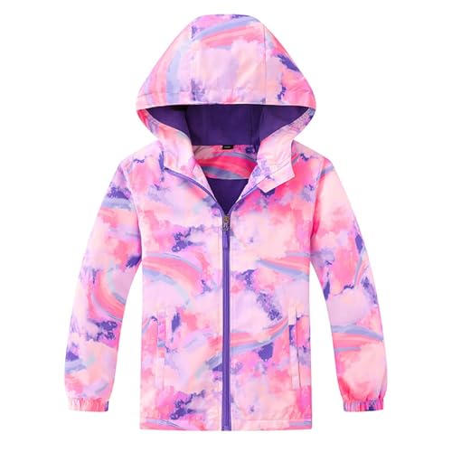 Transition Jacket Girls Rain Jacket Children's Softshell Jacket Batik Jacket Tie-Dye Coat Waterproof Raincoat Fleece Lining Hooded Jacket Windproof