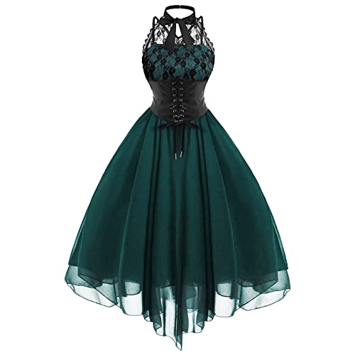 Vestido gótico con corsé de encaje y cuello halter para mujer fiesta