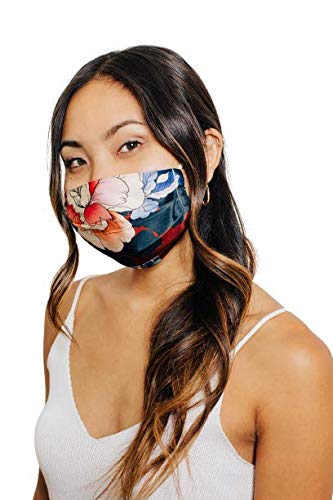 Medi+Sons Supply Designer Silk Washable Women's Face Mask Covering Gift Set With Matching Mask, Hair Scrunchie And Carry Bag, Designer Floral #TOP2