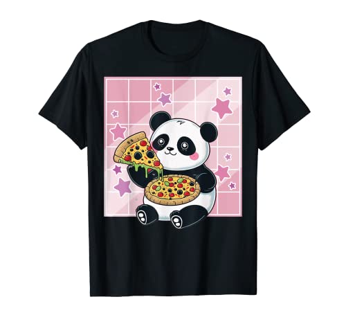 Lindo panda Kawaii comiendo pizza anime manga Otaku Camiseta