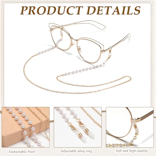 Image of TecoKart Pearl Spectacle Chain for Women Glasses, Elegant Specs Chains, Non-Slip Eyeglass Strap, Eyewear Retainer Link Holder 70cm