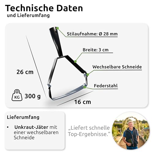 Gartenhacke, Bodenhacke, Unkrautentferner im Garten-Jäter als Unkrautvernichter und entfernter, Gartengerät, Garten Gadgets, Unkrautstecher