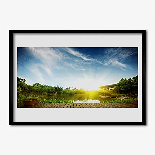 Affiche avec cadre paysage lac 70x50 cm cadre en MDF décoration salon chambre cuisine