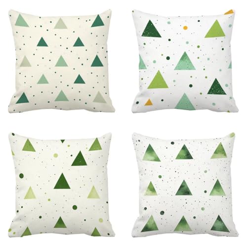Coussin canapé vert géométrique haut de gamme lot de 4 housses 30x30 lin imperméable