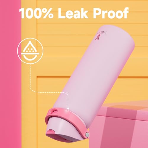 Image of 32 oz Insulated Water Bottle for Sports: Meoky Stainless Steel Water Bottle with 2-in-1 Straw and Spout Lid - Leak Proof, Cold for 24 Hours, Protective Silicone Base, BPA-Free for Women Gym, Blush