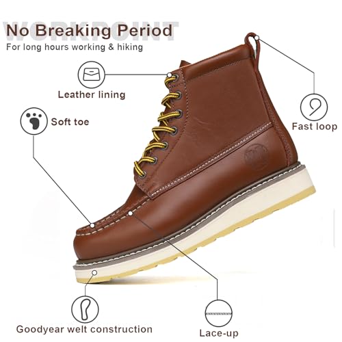 Men's Soft Toe SureTrack Waterproof Non-Slip oil Breathable Durable Wedge Outsole 6" Brown Work Boots4