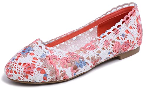 Image of FEVERSOLE Women's Comfort Breathable Knit Crochet Shoes Lace Ballet Flats
