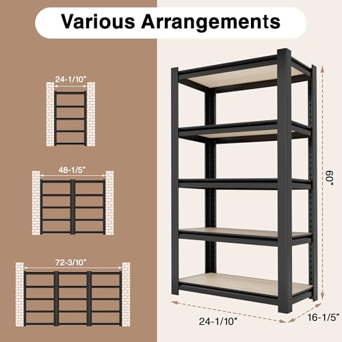 Image of WORKPRO 5-Tier Black Shelving with Board, 24.1 inchWx16.2 inchDx60 inchH, 3000LBS Load | Boltless, Adjustable,Waterproof Board, 3000lbs Heavy Duty