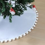 Slsxip Nonwoven Christmas Tree Skirt, 48 inch Xmas Tree Skirt with Whiet Pom Poms, Seasonal Holiday Indoor Decoration(Whiet,48 inch)