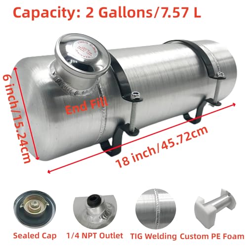 Yilann 2 Gallons Spun Aluminum Fuel Gas Tank 6" x 18" End Fill 1/4 NPT Outlet, For Lawn Mower，Go Kart, Mini Bike, Mini Excavator by Yilann - Image 2
