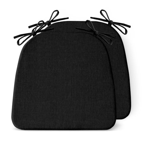 IASEAHK Chair Cushions for Dining Chairs Set of 2, Non Slip Kitchen Chair Pads, 17" x 16" x 2", Indoor Dining Chair Cushions with Ties, D-Shaped Seat Cushions for Kitchen Chairs, Black by IASEAHK - Used condition - US$34.57