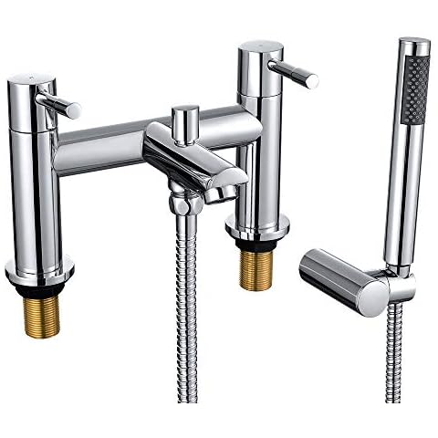 WasserRhythm Bath Taps with Shower Bathroom Tub Taps Dual Lever Mixers Monobloc Chrome Brass Cover