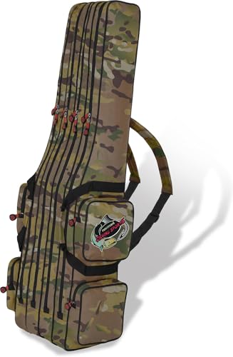 Rutentasche Angelrutentasche Rutenfutteral Aufbewahrungstasche 125 cm / 150 cm / 160 cm / 170 cm / 190 cm - wasserabweisende Angeltasche Angelrucksack Farbe Tactical Camo 4 Innenfächer Größe 150 cm