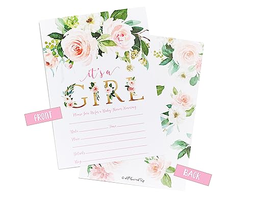 All Ewired Up 25 Pink It's A Girl Baby Shower Invitations With Envelopes (Large Size 5X7) Boxed Set, Double-Sided, Boho Floral Greenery, Sprinkle, Blush Boho #TOP3