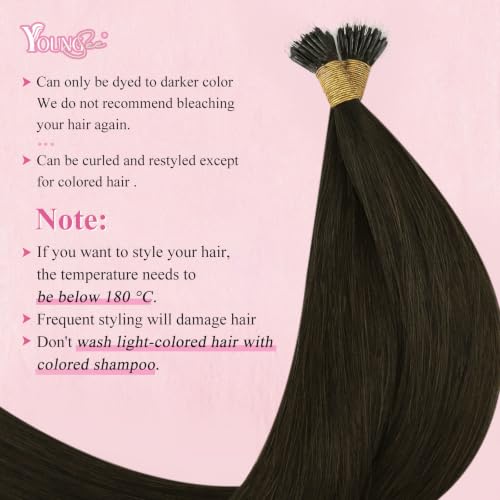 Image of YoungSee Nano Ring Hair Extensions Dark Brown Nano Bead Hair Extensions Human Hair Ash Brown 14 Inch Cold Fusion Nanolink Hair Extension 14 Inch Hair Extension Nanobead 50 Strands 50g
