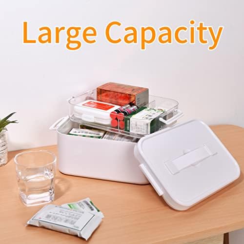 Liangduo Medical Box Storage Box, Fold 2-Layer First Aid Box,Portable Medicine Container Box With Mini 3 Compartment,Household Medicine Cabinet Organizer for Home Office Car School (white)