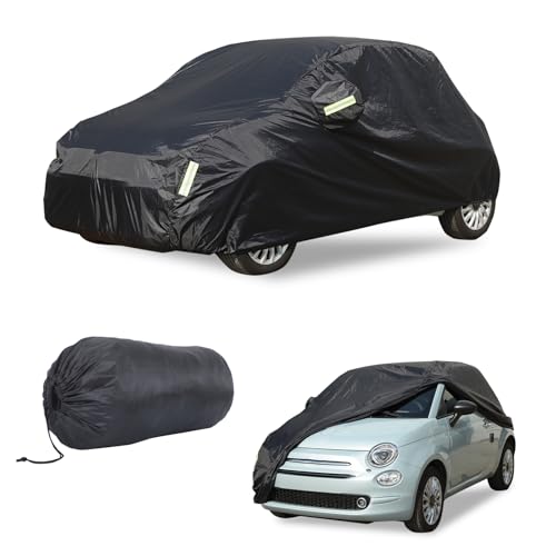 Image of Car Cover Waterproof All Weather Compatible with Fiat 500 /500 Abarth 2011-2022,Car Cover Sun Hail UV Snow Dust Protection Cover Exterior Accessories (Black)