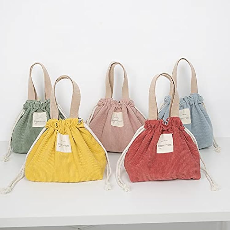 Portable Drawstring Corduroy Bento Lunch Bag Japanese Style Bento Box Carrier