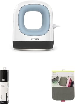 Cricut EasyPress Mini Heat Press Zen Blue - Iron On Starter Bundle, Includes Heat Press, Smart Iron On Black Glitter, 9ft, Heat Press Mat, Machine Mat, Tool Set