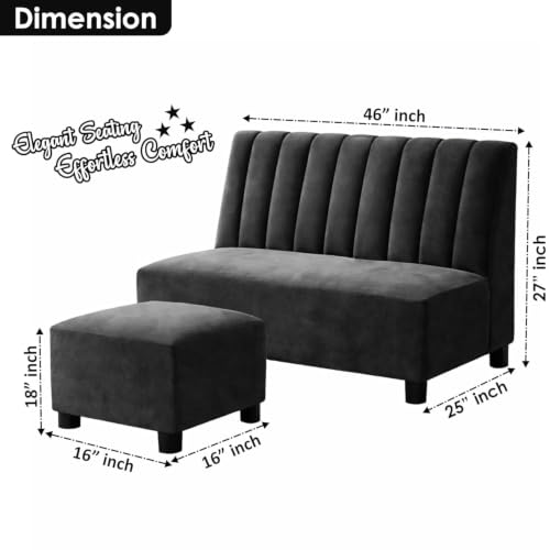 Image of Rosebell Sofa Set with Ottoman Combo Two Seater Sofa Set with Matching Footrest for Living Room & Bedroom, Guest Room - Black