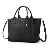 befen Black Leather Tote Bag for Women Medium, Womens Designer Satchel Handbags Crossbody Top Handle Purse with Shoulder Strap