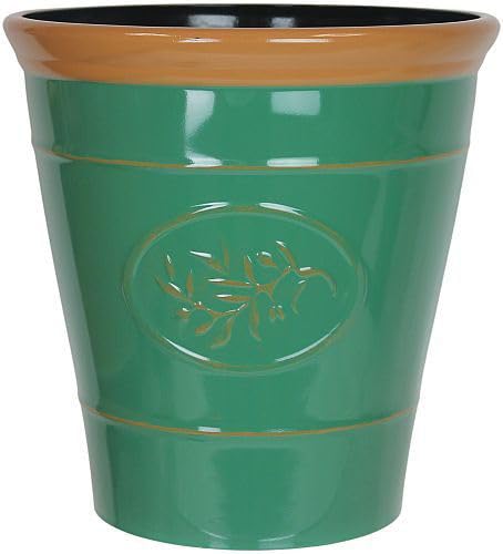 AKKIN Garden Supplies Decorative High Qaulity Round Plastic Olive Planter Plant Pot Dark Green With Brown Rim - 23cm (D) 23cm (H) 6 Litre Volume - Indoor or Outdoor Use