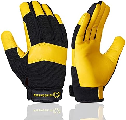 WESTWOOD FOX Garten-Arbeitshandschuhe, dornensicher, flexibel, strapazierfähig, Leder, für Mechaniker, Geschicklichkeit, atmungsaktiv, Konstruktionshandschuhe für Arbeit, Herren, D
