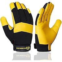 Guantes de trabajo de jardinería a prueba de espinas de jardín, flexibles y resistentes, de cuero, para mecánicos, de utilidad, transpirables, para el trabajo, hombres y mujeres (L, amarillo)