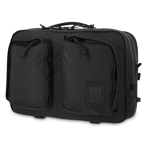 Topo Designs Global Briefcase - Bold Daily Carry Bag, Commuting Travel Pack with Oversized Zips, Signature Denver Style (Eco-Friendly/Black)