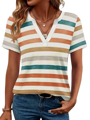 Image of WEESO Womens Tops Summer Short Sleeve V Neck Blouses Business Casual Loose Fit Tshirts Trendy Fashion Outfits