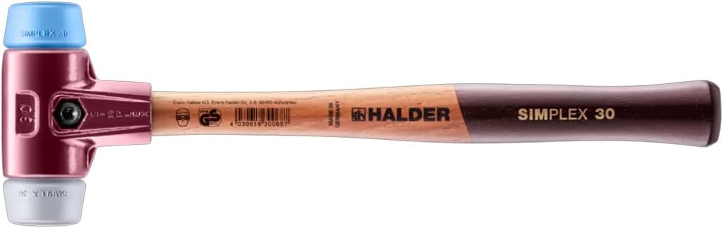 Simplex Mallet 30mm – Dual Faces, TPE-Soft & TPE-Mid Inserts, Cast Iron Housing with Protection Sleeve, Hickory Handle, Stone, Masonry & Assembly – 3013.030