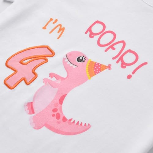 4th Birthday Girl T-Shirt Dinosaur Themed B-Day Party Tee Gift for Toddler2